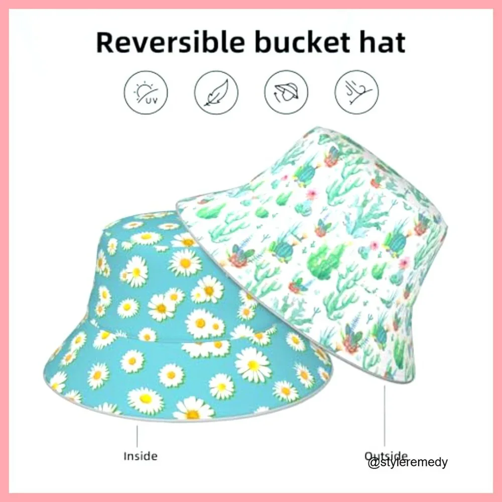 Reversible Packable Bucket Hat with UV Protection for Fishing